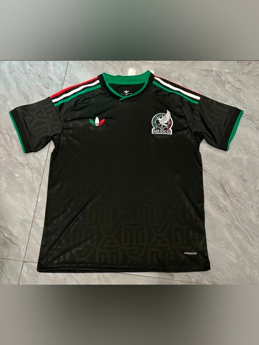 Mexico 3rd Kit  Black Short-Sleeve Soccer Jersey with Green Trim